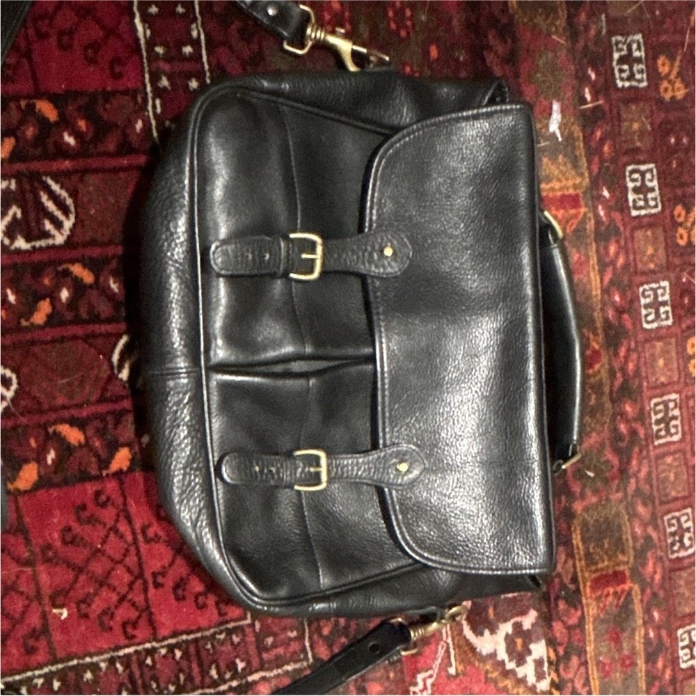 VTG Levenger England Black Leather Clipper Briefcase Crossbody Bag Tree Logo